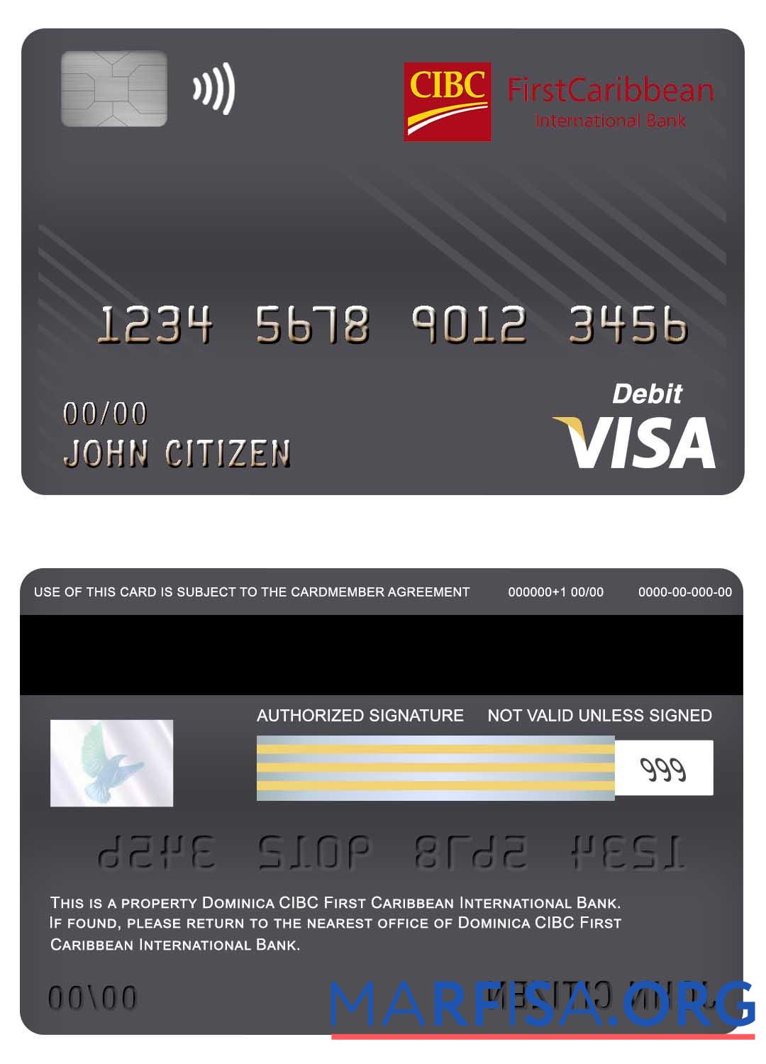 Blank Dominica CIBC First Caribbean International bank visa debit card template